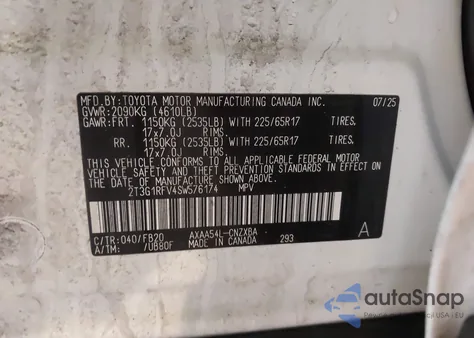 2025 Toyota Rav4 Le z USA, uszkodzony, nr VIN 2T3G1RFV4SW576174